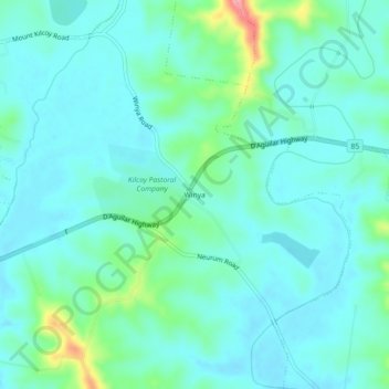 Topografinen kartta Winya, korkeus, helpotus