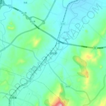 Topografinen kartta 昆仑镇, korkeus, helpotus