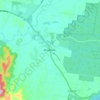 Topografinen kartta Woodford, korkeus, helpotus