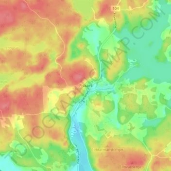 Topografinen kartta Fiskari, korkeus, helpotus