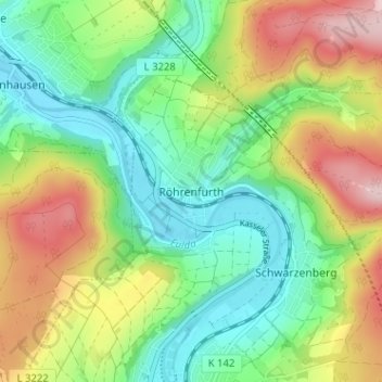 Topografinen kartta Röhrenfurth, korkeus, helpotus