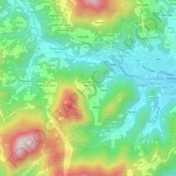 Topografinen kartta Casarotti, korkeus, helpotus