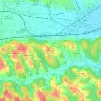Topografinen kartta Grubberg, korkeus, helpotus