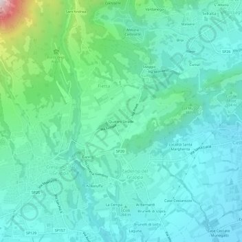 Topografinen kartta Quattro Strade, korkeus, helpotus