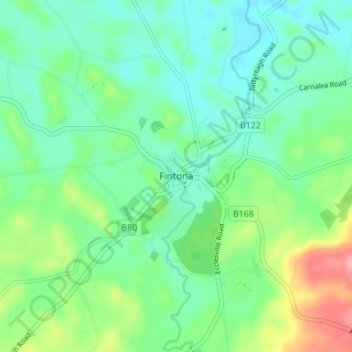 Topografinen kartta Fintona, korkeus, helpotus