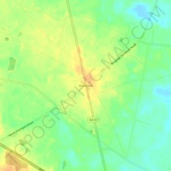 Topografinen kartta Denmark, korkeus, helpotus