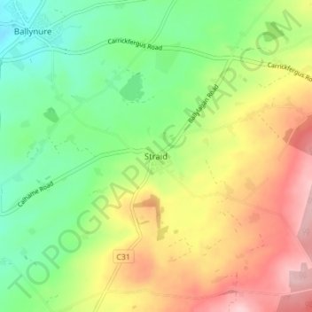 Topografinen kartta Straid, korkeus, helpotus