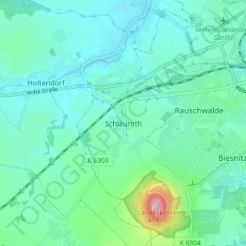 Topografinen kartta Schlauroth, korkeus, helpotus
