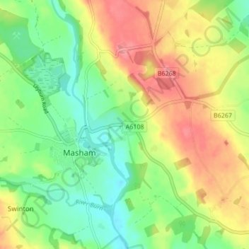 Topografinen kartta Low Burton, korkeus, helpotus
