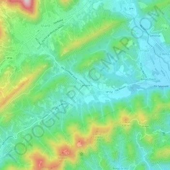 Topografinen kartta Campea, korkeus, helpotus
