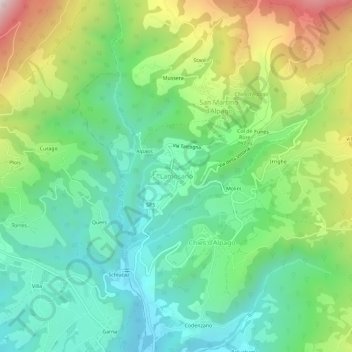 Topografinen kartta Lamosano, korkeus, helpotus