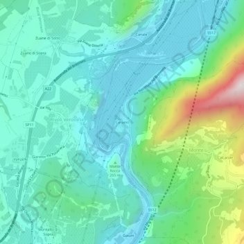 Topografinen kartta Ceraino, korkeus, helpotus