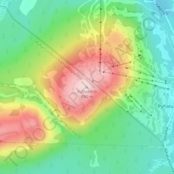 Topografinen kartta Kultakero, korkeus, helpotus