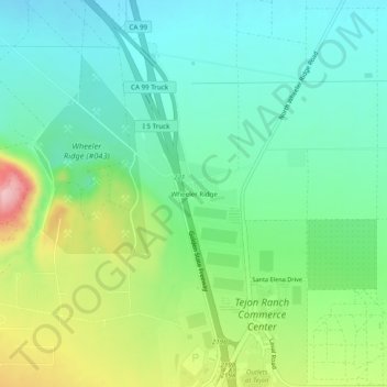 Topografinen kartta Wheeler Ridge, korkeus, helpotus