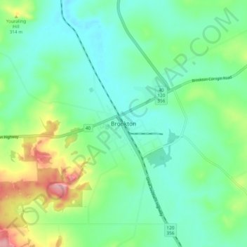 Topografinen kartta Brookton, korkeus, helpotus
