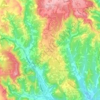 Topografinen kartta Santa Maria di Feletto, korkeus, helpotus