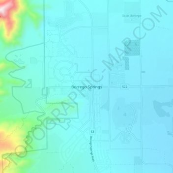 Topografinen kartta Borrego Springs, korkeus, helpotus
