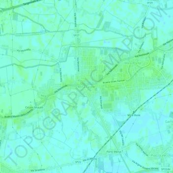 Topografinen kartta Mira Taglio, korkeus, helpotus
