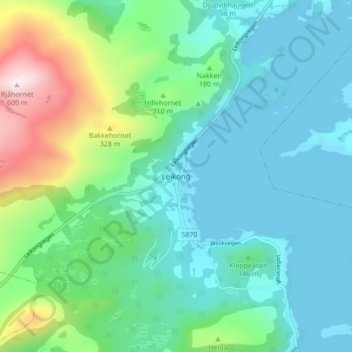 Topografinen kartta Leikong, korkeus, helpotus
