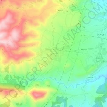 Topografinen kartta Yátova, korkeus, helpotus