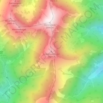Topografinen kartta Griesmoarkogel, korkeus, helpotus