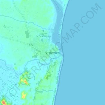 Topografinen kartta Farafangana, korkeus, helpotus