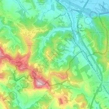 Topografinen kartta Obegg, korkeus, helpotus