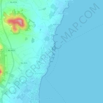 Topografinen kartta Cala Bona, korkeus, helpotus