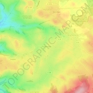 Topografinen kartta Froidefontaine, korkeus, helpotus