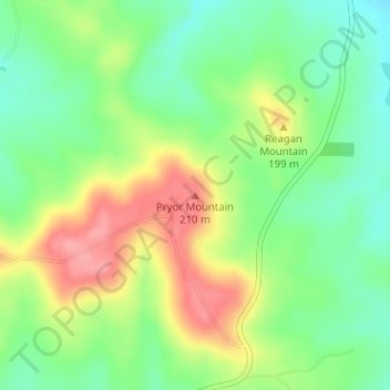 Topografinen kartta Pryor Mountain, korkeus, helpotus