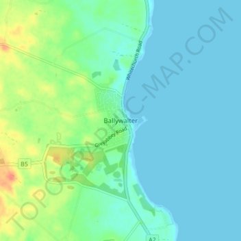 Topografinen kartta Ballywalter, korkeus, helpotus