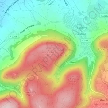 Topografinen kartta Scheuerhau, korkeus, helpotus