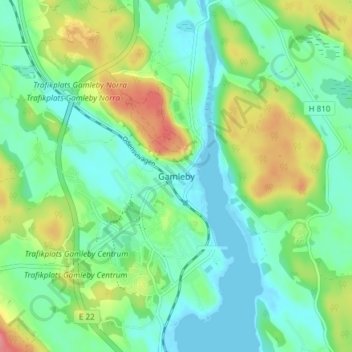 Topografinen kartta Gamleby, korkeus, helpotus