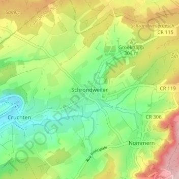 Topografinen kartta Schrondweiler, korkeus, helpotus