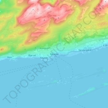 Topografinen kartta Molde, korkeus, helpotus