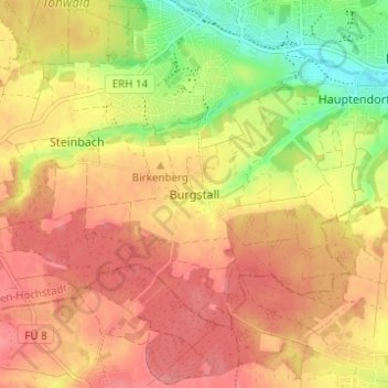 Topografinen kartta Burgstall, korkeus, helpotus