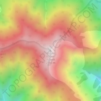 Topografinen kartta Mount Baden-Powell, korkeus, helpotus