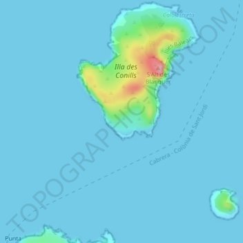 Topografinen kartta Es Corrals, korkeus, helpotus