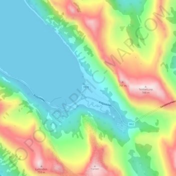 Topografinen kartta Ersfjorden, korkeus, helpotus