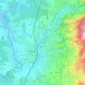 Topografinen kartta Moulin Antides, korkeus, helpotus