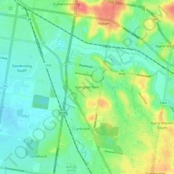 Topografinen kartta Hampton Park, korkeus, helpotus