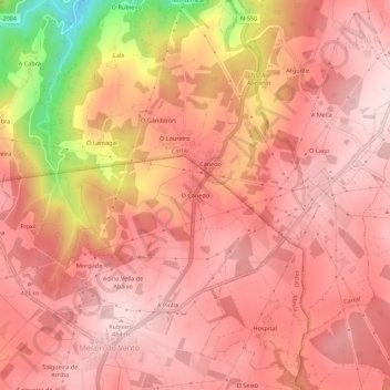 Topografinen kartta O Canedo, korkeus, helpotus