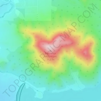 Topografinen kartta Bachelor Mountain, korkeus, helpotus