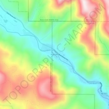 Topografinen kartta Pine Cliffs, korkeus, helpotus