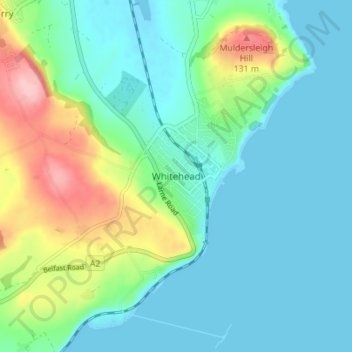 Topografinen kartta Whitehead, korkeus, helpotus
