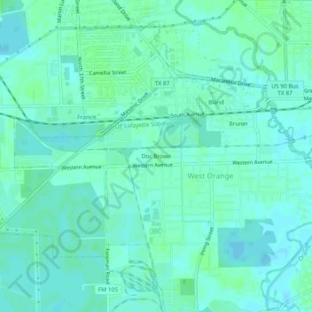 Topografinen kartta Doc Brown, korkeus, helpotus