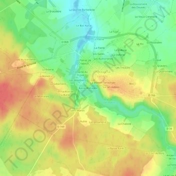 Topografinen kartta Basse-Bretagne, korkeus, helpotus
