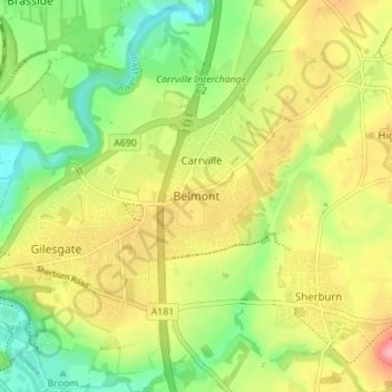 Topografinen kartta Belmont, korkeus, helpotus