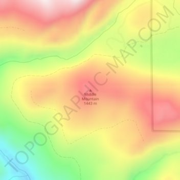 Topografinen kartta Middle Mountain, korkeus, helpotus