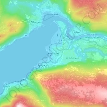 Topografinen kartta Mo i Rana, korkeus, helpotus